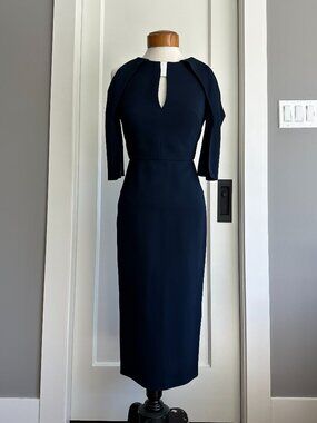 Roland Mouret Structured Navy Dress with Cutout Sleeves US 4 EUC
